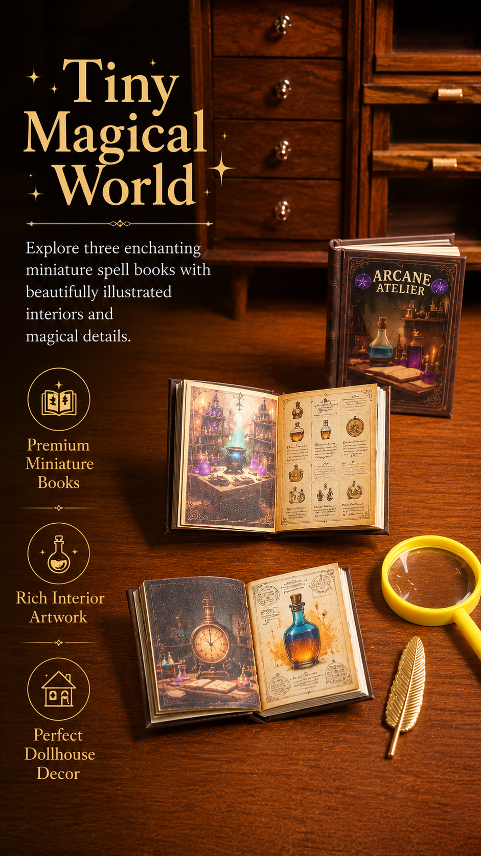 HOMEZEK 1:6 Miniature Magic Storybook Set for Dollhouse and Collectors
