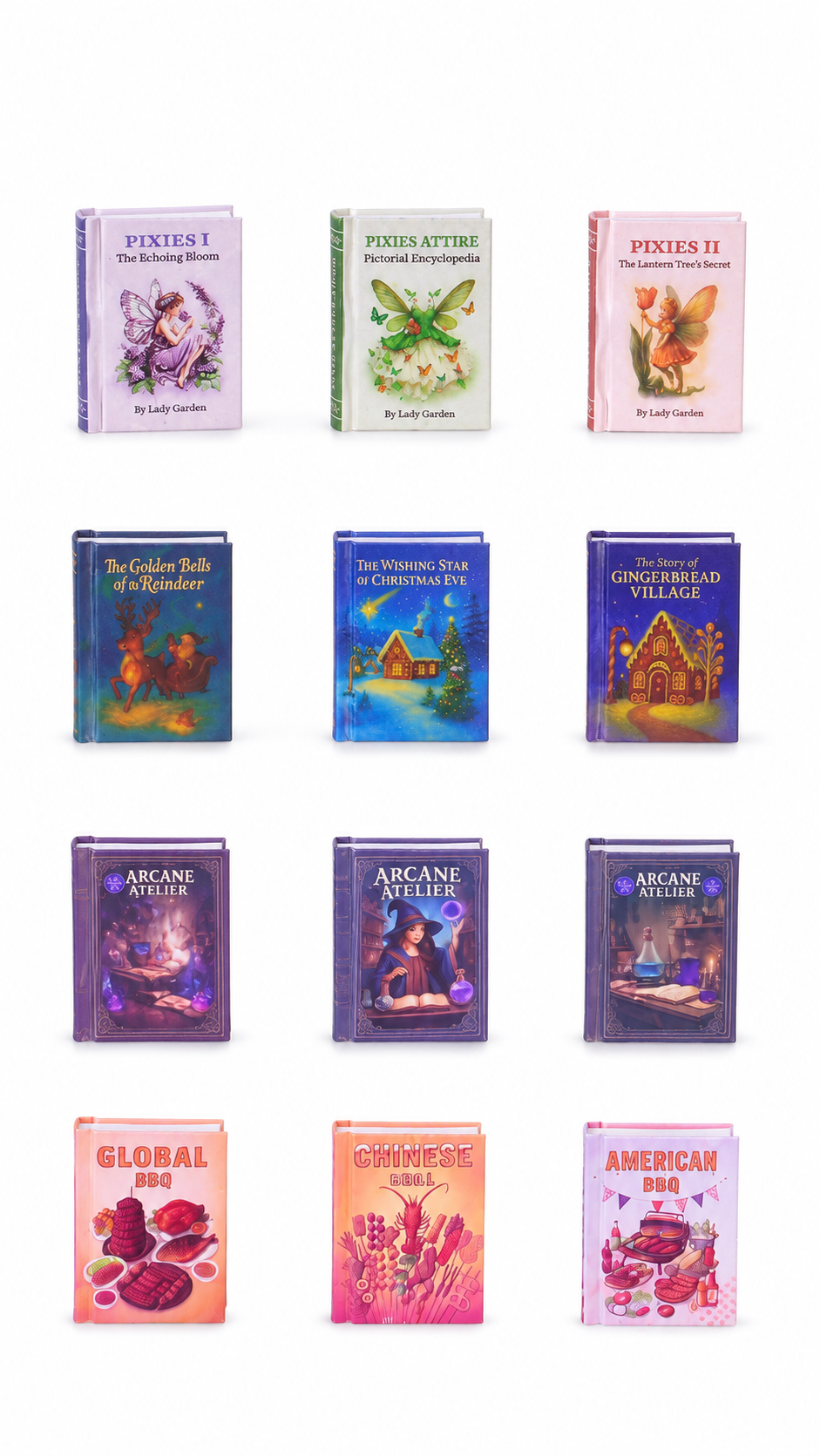 HOMEZEK 4 Combo Set｜ 1:6 Miniature Storybook Set for Dollhouse and Collectors