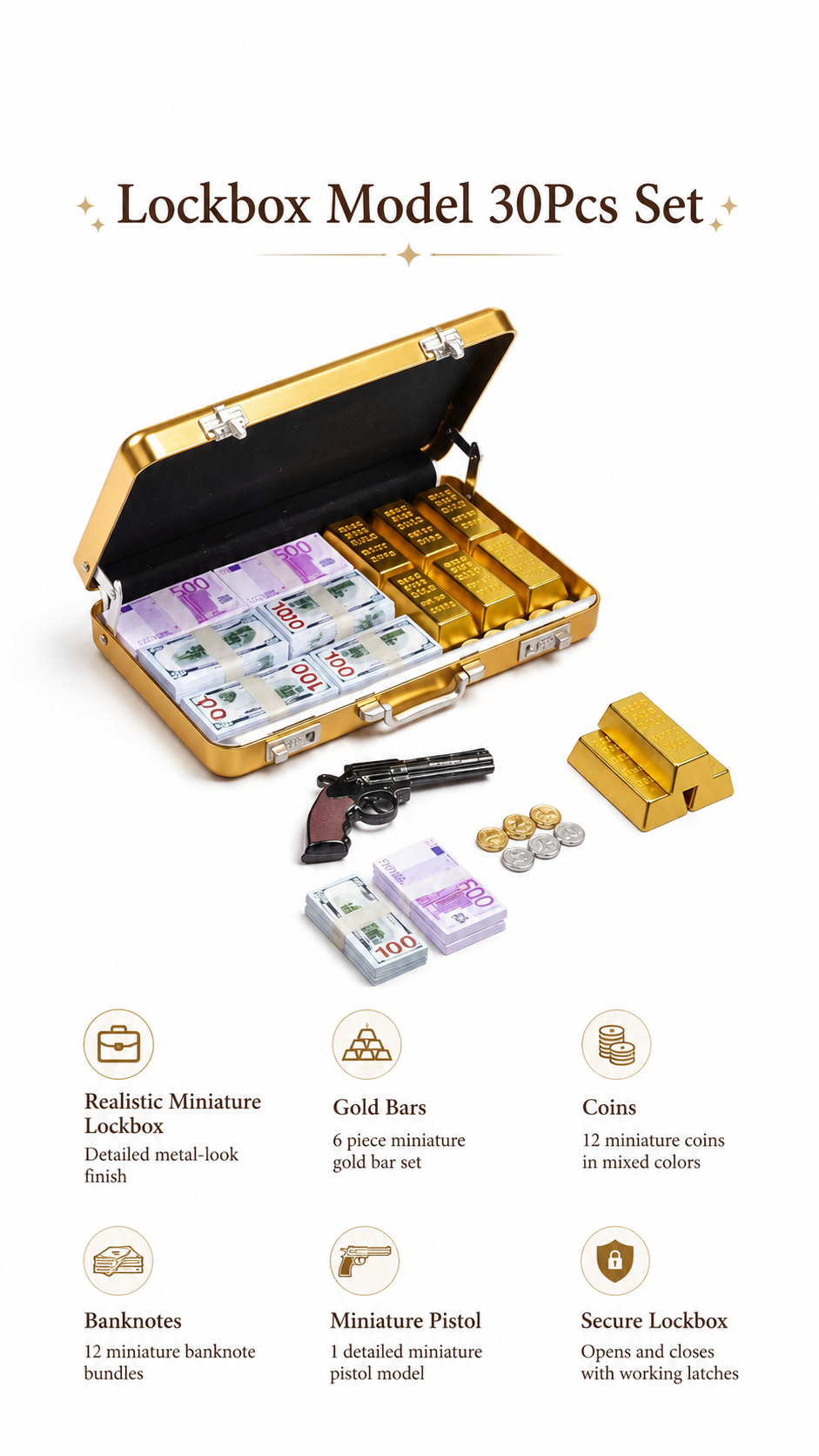 HOMEZEK 1:6 Miniature Lockbox Model 30Pcs  Set for Dollhouse and Collectors