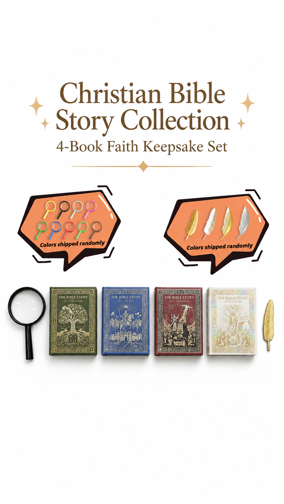 Christian Bible Story Collection, 4-Book Faith Keepsake Set, Mini Bible Story Books, Faith Reminder & Christian Gift